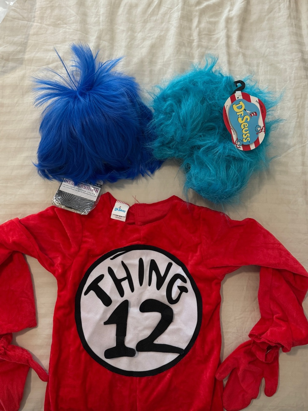 Dr. Seuss Thing 1/2 Onesie with attached Mittens and Blue Wig(s) - 6-7 years